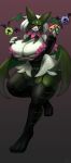 absurd_res alternate_costume anthro bat_wings big_breasts black_claws black_clothing black_legwear black_leotard black_thigh_highs breasts claws cleavage clothed clothing curvy_figure female food fruit full-length_portrait garter_straps generation_5_pokemon generation_9_pokemon glistening glistening_body gradient_background green_body group half-closed_eyes hi_res huge_breasts legwear leotard looking_at_viewer membrane_(anatomy) membranous_wings meowscarada narrowed_eyes nintendo open_mouth pink_eyes plant pokemon pokemon_(species) portrait pubic_tattoo pumpkin red_background simple_background skindentation smile tattoo thick_thighs thigh_highs violet_background voluptuous wide_hips wings woobat yboon 