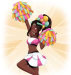  absurdres alternate_costume breasts cheering cheerleader crop_top dark-skinned_female dark_skin eyeliner eyeshadow fire_emblem fire_emblem_engage high_ponytail highres makeup medium_breasts midriff navel open_mouth pearl_hair_ornament pink_eyeliner pink_eyeshadow pom_pom_(cheerleading) seityr sidelocks star-shaped_pupils star_(symbol) symbol-shaped_pupils timerra_(fire_emblem) 