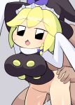  1girl black_eyes black_headwear black_vest blonde_hair blush bottomless bow braid breasts clothed_sex commentary cookie_(touhou) cowboy_shot grey_background hair_bow hat hat_bow hetero hospital_king kirisame_marisa large_breasts leaning_forward medium_bangs open_mouth purple_bow sex sex_from_behind shirt short_hair side_braid simple_background single_braid sleeves_past_fingers sleeves_past_wrists solo_focus standing standing_sex textless_version touhou vest white_shirt witch_hat yuuhi_(cookie) 