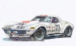  asai_takashi car chevrolet chevrolet_corvette chevrolet_corvette_c3 grey_background motor_vehicle no_humans original race_vehicle racecar shadow striped vehicle_focus 