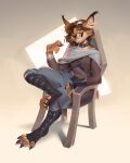  2023 4_toes 5_fingers anthro black_nose breasts brown_body brown_fur brown_hair clothed clothing digital_media_(artwork) eyebrows eyelashes feet felid feline female fingers fur hair kyander lynx mammal orange_eyes smile toes 