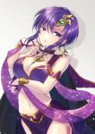  1girl alto2019 bare_shoulders breasts closed_mouth dancer fire_emblem fire_emblem:_the_blazing_blade fire_emblem_heroes highres large_breasts long_bangs looking_at_viewer midriff navel official_alternate_costume sidelocks solo ursula_(fire_emblem) ursula_(khadein)_(fire_emblem) 
