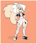  2023 absurd_res anthro bottomwear buxy clothed clothing coffee_(buxy) crossdressing digital_drawing_(artwork) digital_media_(artwork) footwear front_view full-length_portrait fur girly hair hi_res maid_uniform male mammal portrait rodent sciurid simple_background solo tail topwear tree_squirrel uniform white_hair 