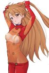  1girl absurdres blue_eyes bodysuit breasts cleavage evangelion:_2.0_you_can_(not)_advance highres interface_headset long_hair looking_at_viewer neon_genesis_evangelion orange_bodysuit pilot_suit plugsuit rebuild_of_evangelion red_bodysuit sasasa_r_23 solo souryuu_asuka_langley test_plugsuit two-tone_bodysuit 
