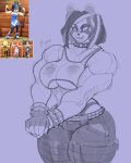  accessory activision ami_bandicoot anthro bandicoot big_muscles clothed clothing crash_bandicoot_(series) female fingerless_gloves gloves hair handwear long_hair mammal marsupial muscular muscular_female simple_background sketch skimpy snao solo thong_straps 