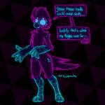  anthro ara_(arathemacaw) arathemacaw avian beak bird blue_eyes claws dialogue digital_media_(artwork) digitigrade glowing glowing_body glowing_eyes glowing_markings hi_res hypnotic_eyes male markings neon parrot pink_body solo solo_focus spiral_eyes toe_claws 