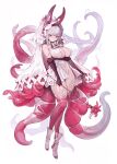  1girl absurdres agoto blush breasts cleavage highres large_breasts original pink_eyes solo tentacle_hair tentacles tentacles_under_clothes torn_clothes veil wand white_hair 