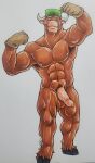  abs anthro balls biceps bovid bovine casual_nudity cattle clothing foxfurries fur genitals hat headgear headwear hi_res horn humanoid_genitalia humanoid_hands humanoid_penis looking_at_viewer male mammal muscular muscular_anthro muscular_male navel nipples nude pecs penis simple_background smile solo wild_west_c.o.w.-boys_of_moo_mesa 