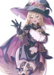  absurdres blonde_hair blush breasts cape cleavage elbow_gloves gloves hair_between_eyes hat highres large_breasts long_hair looking_at_viewer navel nijisanji nui_sociere open_mouth ray_nero sleeveless thighhighs very_long_hair virtual_youtuber white_background witch witch_hat yellow_eyes 