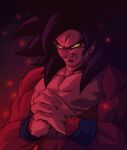  1boy biceps black_hair body_fur ch_nadhir closed_mouth dragon_ball dragon_ball_gt highres long_hair looking_at_viewer male_focus monkey_boy muscular muscular_male no_nipples pectorals red_fur saiyan solo son_goku super_saiyan super_saiyan_4 