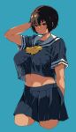  1girl highres kei_(m_k) m_k midriff original school_uniform short_hair solo stomach tall tall_female tomboy 