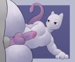  3_fingers 6:5 absurd_res anal anal_penetration anthro anus balls duo featureless_chest fingers generation_1_pokemon genitals glistening glistening_eyes hand_on_ground hi_res i_will_dance_only_if_the_beat_is_funky leaning legendary_pokemon lying male mewtwo nintendo on_side out_of_frame penetration penis pokemon pokemon_(species) simple_background smile smug tail thick_thighs 