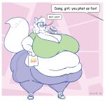  2022 anthro belly big_belly big_breasts big_butt bottomwear breasts burger butt canid canine clothing copyright_symbol deep_navel digital_media_(artwork) english_text eyewear female food footwear fox glasses hair hi_res huge_breasts huge_thighs kayla_(satsumalord) mammal navel obese obese_anthro obese_female open_mouth overweight overweight_anthro overweight_female pants paper_bag satsumalord shoes sketch sneakers solo speech_bubble symbol text thick_thighs topwear 