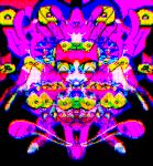  abstract_art ambiguous_gender black_background bright_colors domestic_cat felid feline felis guncht mammal purple_body simple_background solo yellow_eyes 