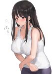  1girl bare_arms bare_shoulders black_hair blue_eyes blush breasts commentary_request hair_ornament hairclip kaisen_chuui large_breasts long_hair original parted_lips shirt sidelocks simple_background sleeveless solo white_background white_shirt 