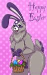  2023 absurd_res alternate_species anthro areola basket blacksheeptfs breasts brown_eyes buckteeth character_request colored container curvy_figure dewlap_(anatomy) digital_drawing_(artwork) digital_media_(artwork) dotted_background easter easter_basket easter_egg english_text eyelashes female fur grey_body grey_fur hi_res holidays lagomorph leporid mammal markings nipples nude nude_female open_mouth pattern_background pink_background purple_areola purple_ears purple_markings purple_nipples rabbit scut_tail short_tail simple_background smile solo standing tail teeth text thick_thighs unknown_character 