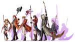  2girls 4boys aa_naruhhodo absurdres ao_no_kiseki blonde_hair brown_hair coat eiyuu_densetsu estelle_bright fingerless_gloves gloves green_eyes halberd hand_in_pocket highres holding holding_polearm holding_scythe holding_staff holding_weapon huge_weapon jacket kuro_no_kiseki long_hair looking_at_viewer multiple_boys multiple_girls orange_eyes polearm purple_hair randolph_orlando red_hair renne_(eiyuu_densetsu) scythe sen_no_kiseki smile sora_no_kiseki spear spiked_hair staff weapon white_hair yellow_eyes zero_no_kiseki 