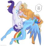  1:1 5_fingers 5_toes abs accessory animal_genitalia animal_penis anthro anthro_on_anthro applejack_(mlp) athletic athletic_anthro athletic_male balls blonde_hair blue_body blue_feathers blush blush_lines bodily_fluids crossgender cum cum_in_mouth cum_inside cutie_mark digital_media_(artwork) earth_pony english_text equid equine equine_genitalia equine_penis feathered_wings feathers feet fellatio fingers freckles friendship_is_magic ftm_crossgender furgonomics genital_fluids genitals group group_sex hair hasbro hi_res horn horse humanoid_feet humanoid_hands male male/male mammal multicolored_hair multicolored_tail muscular muscular_anthro muscular_male my_little_pony oral orange_body pegasus penile penis plantigrade pony purple_hair purple_tail rainbow_dash_(mlp) rainbow_hair rainbow_tail rarity_(mlp) saliva sex shallowwin simple_background spread_wings tail tail_accessory text threesome toes unicorn white_background white_body wings yellow_tail 