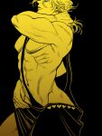  1boy abs dio_brando earrings hand_in_own_hair jewelry jojo_no_kimyou_na_bouken merumeru626 monochrome mullet muscular muscular_male official_alternate_costume pectorals revealing_clothes solo stardust_crusaders 