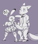  2023 anthro anthro_on_anthro big_breasts bottomwear breasts canid canine cleavage clothed clothing disney female fox genitals hand_on_penis hi_res joaoppereiraus judy_hopps lagomorph leporid male male/female mammal nick_wilde penis predator/prey rabbit skirt thick_thighs zootopia 