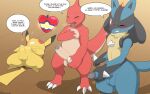  absurd_res anthro balls blue_body blush bodily_fluids butt charmander cum cum_on_penis english_text eyes_closed foreskin generation_1_pokemon generation_4_pokemon genital_fluids genitals group hi_res humanoid_genitalia humanoid_penis lucario male masturbation nintendo one_eye_closed open_mouth penis pikachu pokemon pokemon_(species) red_body text tongue tongue_out trio winick-lim yellow_body 
