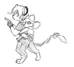  2023 alternate_species anthro ashley_graham_(resident_evil) capcom duo entwined_tails felid female fizzy-dog furrification gun hi_res holding_gun holding_object holding_weapon leon_kennedy_(resident_evil) lion male mammal monochrome mouse moushley murid murine pantherine ranged_weapon resident_evil rodent scared shaking shivering tail tail_coil weapon 