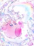  :o blue_eyes blue_flower falling falling_petals flower highres kirby kirby&#039;s_dream_land kirby_(series) metro_(metronome40310bis) no_humans open_mouth petals pink_flower rainbow water white_background 