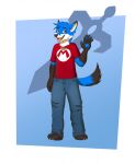  anonymous_artist anthro blue_body blue_fur canid canine fire_emblem fox fur geek happy hi_res looking_at_viewer male mammal mario mario_bros nintendo the_legend_of_zelda 