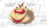  anthro beach beach_towel beach_umbrella belly big_belly big_breasts big_butt blue_eyes bottom_heavy breasts butt cleavage clothed clothing cooler dialogue fangs female generation_5_pokemon huge_breasts huge_butt huge_thighs hyper hyper_belly hyper_butt hyper_thighs legendary_pokemon looking_at_viewer morbidly_obese morbidly_obese_anthro morbidly_obese_female navel nintendo obese obese_anthro obese_female one_eye_closed open_mouth overweight overweight_anthro overweight_female pokemon pokemon_(species) rumbling_stomach seaside smile solo tan_body teeth text thatoneaceguy thick_thighs towel victini wink 