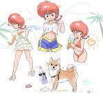  absurdres bikini blush_stickers bottle breasts cloud crab dog food happy heart highres ice_cream navel open_mouth ranma-chan ranma_1/2 red_hair shorts simple_background star_(symbol) sunglasses swimsuit variations wanta_(futoshi) white_background 