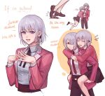  2girls ak-15_(girls&#039;_frontline) alternate_costume arianaleonardo carrying english_text girls&#039;_frontline grey_hair happy highres long_hair multiple_girls piggyback rpk-16_(girls&#039;_frontline) school_uniform smile 