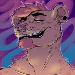  anthro beard ear_piercing facial_hair facial_piercing felid fetishame freckles hi_res icon lion male mammal nose_piercing nose_ring nostril_ring pantherine piercing ring_piercing septum_piercing smile smiling_at_viewer smirk smirking_at_viewer solo spots synthwave 