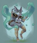  2023 3_toes 4_fingers ammena_(characters) anthro belt black_nose blizzard_entertainment breasts canid claws digital_media_(artwork) ear_piercing ear_ring elemental_manipulation feet female finger_claws fingers fur genitals grey_body grey_fur grin hand_wraps hi_res hindpaw humanoid_hands leg_wraps mammal medium_breasts metal_(artist) mostly_nude multi_nipple nipples paws piercing pussy ring_piercing shoulder_pads smile solo teeth toe_claws toes vulpera warcraft water water_manipulation wraps 
