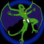  alien animal_humanoid anthro black_eyes bottomwear clothing droyne flaying green_body green_skin hi_res humanoid jewelry loincloth male mostly_nude reptile reptile_humanoid scalie scalie_humanoid solo tail traveller_rpg unknown_artist wings 