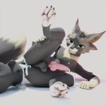  3d_(artwork) anthro balls blender_(software) bodily_fluids claws cum deuzear digital_media_(artwork) fluffy genital_fluids genitals hi_res looking_at_viewer lying male nipples nude paws penis simple_background smile solo tail tavvy_tav 