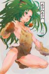  1girl animal_ears animal_hands animal_print breasts cat_ears cham_cham gloves green_eyes green_hair highres long_hair no_panties paw_gloves paw_shoes samurai_spirits shoes small_breasts snk solo tiger_ears tiger_girl tiger_paws tiger_print uemate 
