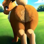  1:1 butt canid canine canis eevee female feral generation_1_pokemon looking_at_viewer mammal nintendo pokemon pokemon_(species) presenting presenting_hindquarters rear_view solo 