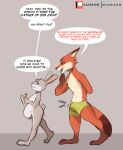  anthro anthro_on_anthro artist_name breasts brown_body brown_fur brown_tail bulge canid canine clothed clothing dialogue disney duo english_text feet female fox fur green_eyes grey_body grey_fur hi_res interspecies judy_hopps lagomorph leporid long_ears male male/female mammal miuraon multicolored_body multicolored_fur nick_wilde nude orange_body orange_fur orange_tail patreon predator/prey pregnant purple_eyes rabbit scut_tail short_tail speech_bubble tail tenting text toes underwear white_body white_fur zootopia 