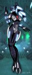  absurd_res anthro black_body black_hair blue_eyes claws female glowing glowing_eyes glowing_markings hair hi_res humanoid looking_at_viewer machine markings nikku_lunatique not_furry ponytail robot roodaka silver_body solo standing vortixx 