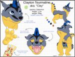  2018 3_toes absurd_res bandai_namco clayton_(suddendraft) digimon digimon_(species) digital_media_(artwork) english_text feet gabumon geometric_background grid_background hi_res male model_sheet open_mouth pattern_background simple_background suddendraft text toes 