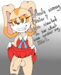  anthro brown_eyes clothed clothing clothing_lift cream_the_rabbit flaccid foxkai fur genitals grin gynomorph intersex lagomorph leporid looking_at_viewer mammal orange_body orange_fur penis rabbit red_clothing sega smile solo sonic_the_hedgehog_(series) tan_body tan_fur 