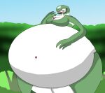  absurd_res belly big_belly big_breasts blush breasts cleavage clothed clothing eyes_closed female gardevoir generation_3_pokemon hair hi_res humanoid hyper hyper_belly long_hair nintendo not_furry pokeball pokemon pokemon_(species) solo trc-tooniveristy 