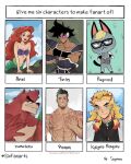  1girl 5boys abs ariel_(disney) bakemono_no_ko bara beard blonde_hair cat_boy character_name character_request chest_tattoo closed_mouth collared_shirt dragon_ball facial_hair furry furry_male heterochromia highres kimetsu_no_yaiba kumatetsu long_hair looking_at_viewer multicolored_hair multiple_boys multiple_drawing_challenge muscular muscular_male mustache navel nipples pectorals priapus priapus_a._tarou raymond_(animal_crossing) red_hair rengoku_kyoujurou shell shell_bikini shirt short_hair signature six_fanarts_challenge smile streaked_hair suyohara tattoo teeth the_little_mermaid yellow_eyes 