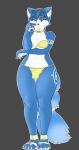  anthro blue_body blue_fur bottomwear canid canine clothing female fox fur hair hi_res krystal loincloth mammal nintendo short_hair solo star_fox thick_thighs unknown_artist wide_hips 