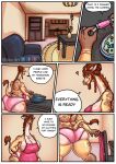  anthro apron big_breasts big_butt breasts butt clothing comic english_text female giraffe giraffid halloween hi_res holidays jira_(kobu_art) kobu_art mammal mature_female smile solo text thick_thighs underwear 