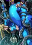  2012 anus beauty_mark big_breasts blonde_hair blue_eyes bound breast_play breast_suck breasts butcha-u butt clothing female gun hair handgun huge_breasts human imminent_anal light_body light_skin long_hair mammal metroid milk milking_tentacles nintendo open_mouth ponytail ranged_weapon samus_aran solo sucking tentacles torn_clothing weapon zero_suit 