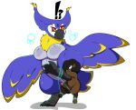  absurd_res anthro avian beak big_breasts bird bird_wyvern breasts capcom duo erection featureless_breasts female genitals hair hi_res kingbeast male malfestio monster_hunter nude owl penis red_eyes simple_background white_background 