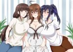  3girls black_hair blush bow breasts brown_eyes brown_hair hair_bow high_school_dxd himejima_shuri huge_breasts hyoudo_miki lindaroze long_hair mature_female multiple_girls ponytail purple_eyes short_hair smile venelana_gremory yellow_eyes 