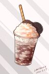  absurdres commentary cup dated disposable_cup drink drinking_straw english_commentary food food_focus grey_background highres ice_cream milkshake no_humans oreo original realistic signature sparkle still_life zeroorez 