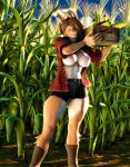  2023 3d_(artwork) anthro areola artist_name bedroom_eyes big_areola big_breasts blue_eyes boots bottomwear breasts brown_body brown_fur brown_hair buckteeth claws clothed clothing corn cornfield crate cutoffs denim denim_clothing detailed_background digital_media_(artwork) dress_shirt exposed_breasts farm_girl female fingers floppy_ears food footwear fur hair hair_over_eye hi_res inner_ear_fluff lagomorph leporid long_ears looking_at_viewer mammal multicolored_body multicolored_fur narrowed_eyes navel nipples one_eye_obstructed open_clothing open_mouth open_shirt open_topwear outside plant rabbit seductive shirt short_hair shorts smile solo source_filmmaker teeth topwear tuft two_tone_body two_tone_fur viper-desires watermark white_body white_fur 